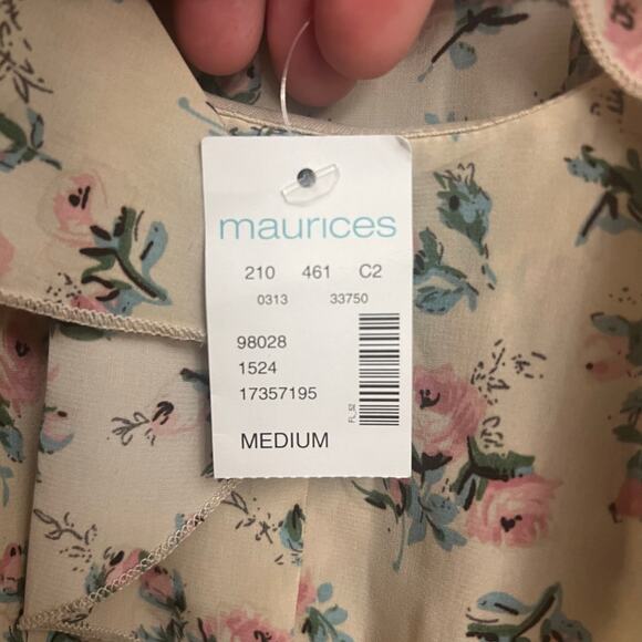 NWT Maurices Lightweight Mesh Back Ruffle Dress Medium Floral Ivory Pink - Picture 13 of 16